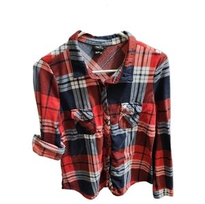 Rue 21. Flannel. Size Junior's L. Colors- Red/navy blue/white.